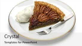  Presentation with banoffee pie cake on white - Theme with molasses - slice of pecan pie isolated background and a light gray colored foreground