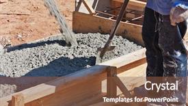  Presentation with worker safety - Presentation featuring molding safety - construction worker mixing concrete background and a tawny brown colored foreground
