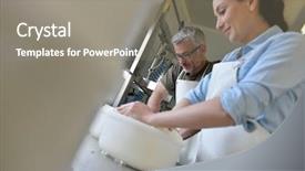  Presentation with sheep - Beautiful PPT theme featuring molds factory - couple of cheese makers molding backdrop and a  colored foreground