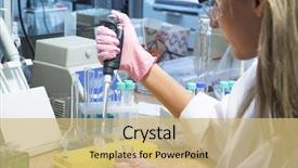  Presentation with working woman - Presentation theme featuring molecular - beautiful woman working in modern background and a yellow colored foreground