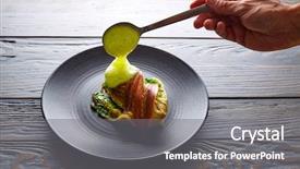  Presentation with air - Cool new theme with molecular - cantabrian anchovies with endive backdrop and a gray colored foreground