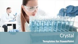  Presentation with tests - Colorful PPT layouts enhanced with molecular - close up scientist making tests backdrop and a teal colored foreground