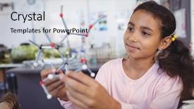  Presentation with elementary - Beautiful theme featuring molecular - elementary student examining molecule model backdrop and a sky blue colored foreground