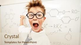  Presentation with school board - Amazing presentation design having molecular - funny schoolboy in big glasses backdrop and a lemonade colored foreground