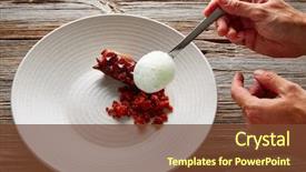  Presentation with octopus - Slide deck consisting of molecular - grilled octopus with parsley air background and a tawny brown colored foreground