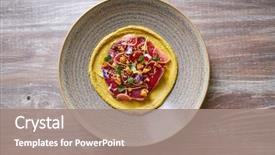  Presentation with recipe - PPT layouts consisting of molecular - humus with marinated tuna moroccan background and a coral colored foreground