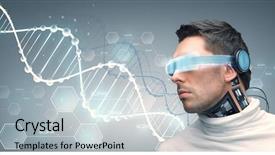  Presentation with futuristic glasses - Audience pleasing PPT theme consisting of molecular - people technology future and progress backdrop and a light gray colored foreground