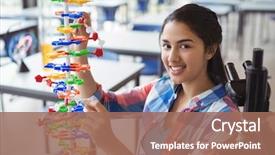  Presentation with biomaterial anotechnology atom and molecule backdr - Presentation theme with molecular - portrait of happy schoolgirl experimenting background and a coral colored foreground