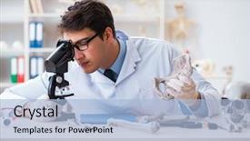  Presentation with professor - Audience pleasing slide deck consisting of molecular - professor studying human skeleton backdrop and a light blue colored foreground