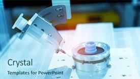  Presentation with glue - Presentation design consisting of molecular - robot holding glue syringe injection background and a light blue colored foreground