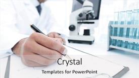  Presentation with note - Cool new slide deck with molecular - scientist makes a note backdrop and a light gray colored foreground