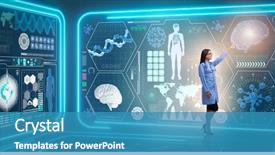  Presentation with medical concept - PPT theme featuring molecular - woman doctor in futuristic medical background and a teal colored foreground