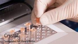  Presentation with molecular biology - Slides enhanced with molecular biology hand with small tube background and a coral colored foreground