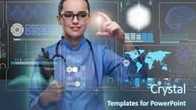  Presentation with medical science futuristic technology abstract - Colorful slide deck enhanced with molecular diagnostic - doctor in futuristic medical concept backdrop and a  colored foreground