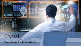  Presentation with medical concept - Beautiful presentation design featuring molecular diagnostic - doctor in telemedicince futuristic medical backdrop and a teal colored foreground