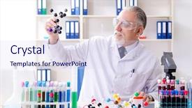  Presentation with lab - Presentation featuring molecular diagnostic - old male chemist working background and a sky blue colored foreground