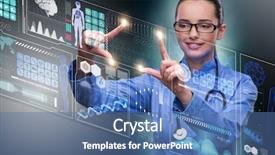  Presentation with medical concept - Beautiful PPT layouts featuring molecular diagnostic - woman doctor in futuristic medical backdrop and a ocean colored foreground