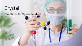  Presentation with molecular diagnostic - Beautiful PPT layouts featuring molecular diagnostic - young female chemist working backdrop and a sky blue colored foreground