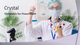  Presentation with chemist - Presentation design enhanced with molecular diagnostic - young female chemist working background and a sky blue colored foreground