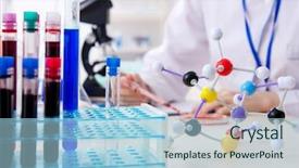  Presentation with molecular biology lab - Cool new slide deck with molecular diagnostic - young female chemist working backdrop and a light blue colored foreground