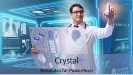  Presentation with molecular diagnostic - Presentation theme with molecular diagnostic - young male doctor in futuristic background and a  colored foreground