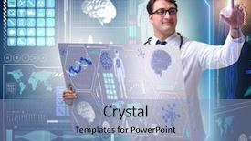  Presentation with medical concept - PPT theme consisting of molecular diagnostic - young male doctor in futuristic background and a light blue colored foreground