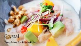  Presentation with mango float - PPT layouts having molecular food - sevice with salmon and mango background and a yellow colored foreground