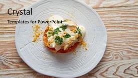  Presentation with mayonnaise - Colorful theme enhanced with molecular nutrition - fish with mayonnaise and parsley backdrop and a  colored foreground