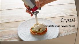  Presentation with mayonnaise - Audience pleasing presentation consisting of molecular nutrition - fish with mayonnaise and parsley backdrop and a  colored foreground