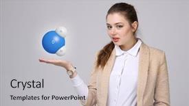  Presentation with water woman swimming underwater - Slide deck with molecular oxygen - young woman scientist with model background and a light gray colored foreground