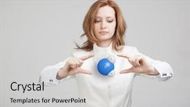  Presentation with water - Slide deck with molecular oxygen - young woman scientist with model background and a light gray colored foreground