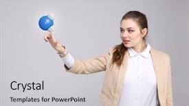  Presentation with scientist - Beautiful slides featuring molecular oxygen - young woman scientist with model backdrop and a light gray colored foreground