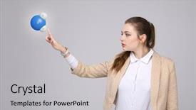 Presentation with scientist - PPT theme having molecular oxygen - young woman scientist with model background and a light gray colored foreground