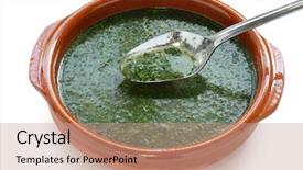  Presentation with soup - Cool new PPT layouts with molokhia soup egyptian cuisine backdrop and a coral colored foreground