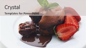  Presentation with chocolate covered strawberries - PPT theme enhanced with molten - chocolate fondant with strawberries background and a soft green colored foreground
