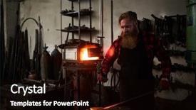  Presentation with molten - Amazing presentation having molten steel - bearded professional blacksmith with hammer backdrop and a wine colored foreground