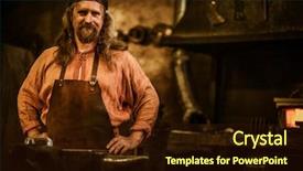  Presentation with molten - PPT layouts consisting of molten steel - senior blacksmith in smithy background and a wine colored foreground