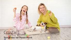  Presentation with decorate - Cool new slides with mom and child decorate easter eggs family at home woman with girl painting backdrop and a lemonade colored foreground