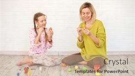  Presentation with decorate - Beautiful slides featuring mom and child decorate easter eggs family at home woman with girl painting backdrop and a soft green colored foreground