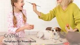  Presentation with decorate - Theme with mom and child decorate easter eggs family at home woman with girl painting background and a lemonade colored foreground