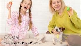  Presentation with decorate - Slide set having mom-and-child-decorate-easter background and a lemonade colored foreground