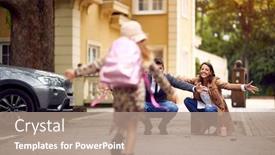  Presentation with mom daughter - Amazing presentation design having mom-and-dad-embracing-daughter backdrop and a coral colored foreground