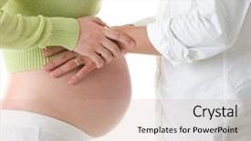  Presentation with mom baby - Audience pleasing PPT theme consisting of mom and dad with hands backdrop and a coral colored foreground