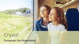  Presentation with mom daughter - Presentation design featuring mom-and-daughter-are-riding background and a soft green colored foreground