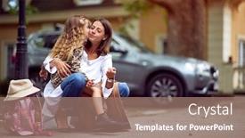  Presentation with mom daughter - PPT theme enhanced with mom-and-daughter-cuddling background and a coral colored foreground