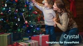  Presentation with mom daughter - Theme enhanced with mom and daughter dress up a christmas tree at home background and a navy blue colored foreground