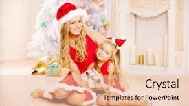  Presentation with family tree - Cool new theme with mom and daughter dressed as santa celebrate christmas family at the christmas tree woman and girl celebrate new year with bunny backdrop and a lemonade colored foreground