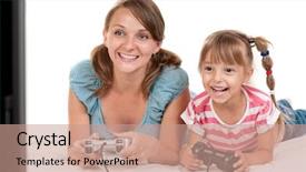  Presentation with teen mom cap and gown holding a baby - Colorful slide set enhanced with mom and daughter holding joysticks backdrop and a coral colored foreground