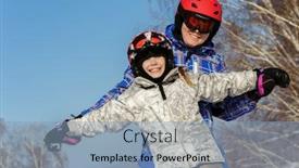  Presentation with mom daughter - Cool new presentation theme with mom and daughter in ski equipment play with snow in the ski resort backdrop and a light blue colored foreground