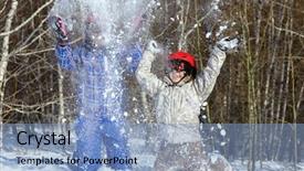 Presentation with mom daughter - Colorful slide set enhanced with mom and daughter in ski equipment play with snow in the ski resort backdrop and a light blue colored foreground